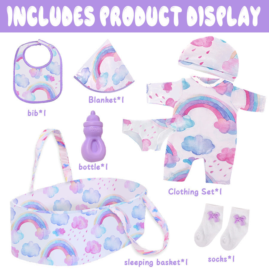 Tissu arc-en-ciel porte-bébé et accessoires pour poupées de 16 à 18 pouces