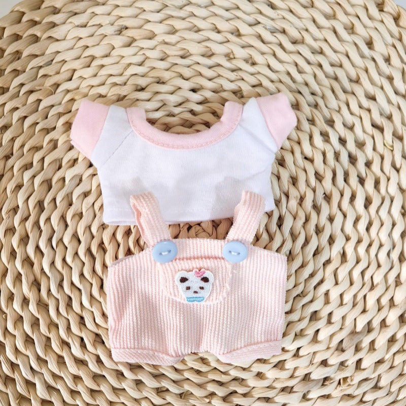 Bear overalls short-sleeved T-shirt 2-piece set for 15cm Mini Reborn Dolls
