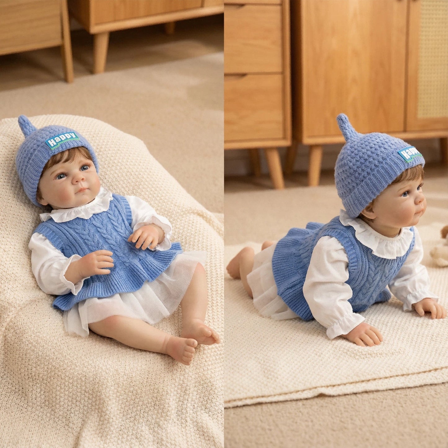 18 Inches Lifelike Blue Eyes Bettie Reborn Baby Girl in Bue Sweater