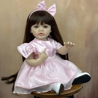55cm Lifelike Long Hair Betty Reborn Baby Girl In Pink Dress