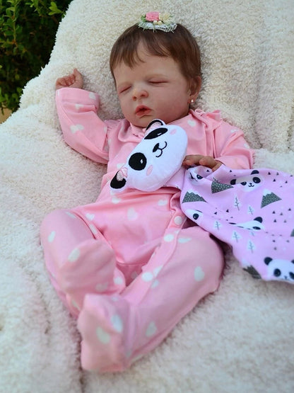 Poupée reborn de 48 cm yeux fermés cheveux courts vêtements roses-Louisa