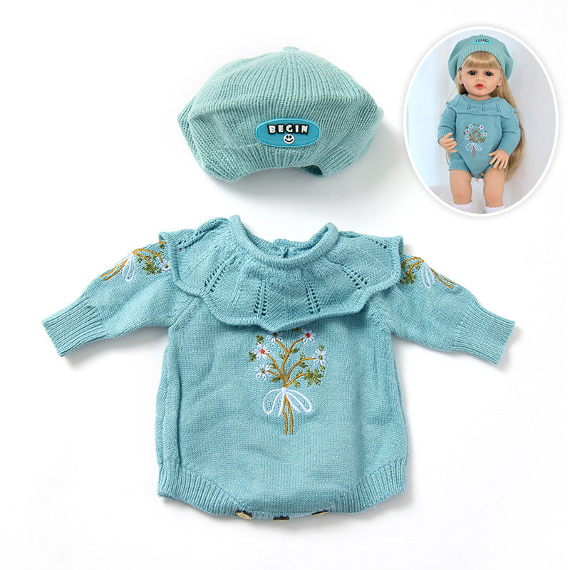 Embroidered Romper & Hat Two-Piece Set for 22 Inches/55cm Reborn Dolls