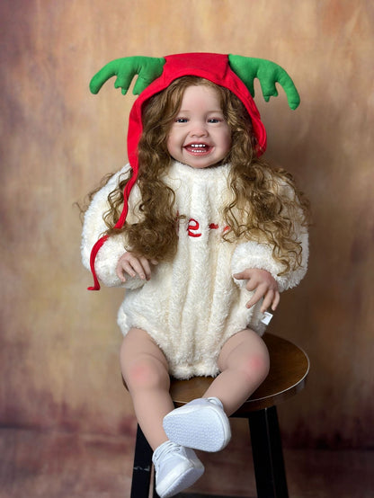 Poupée reborn Mila 60 cm de long sourire corps en tissu