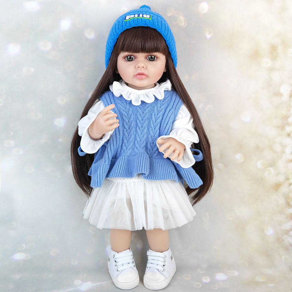 Bébé Reborn Fille Cheveux Longs Yeux Ouverts 22 Pouces - Betty