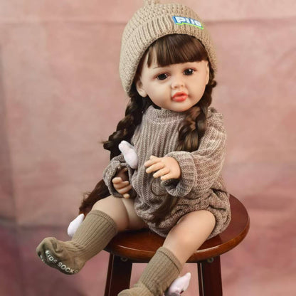 Bébés filles jumelles reborn aux cheveux longs et aux yeux bleus de 22 pouces - Betty