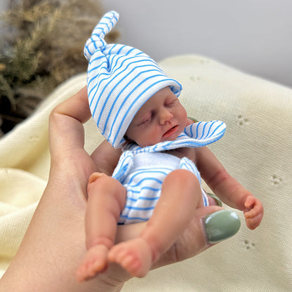 15cm Silicone Dark Skin Loulou Mini Reborn Doll in Blue Stripe Outfits