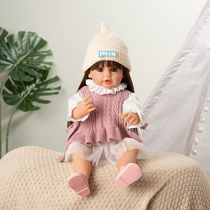 Poupées Reborn yeux ouverts 22 pouces filles avec de longs cheveux bruns