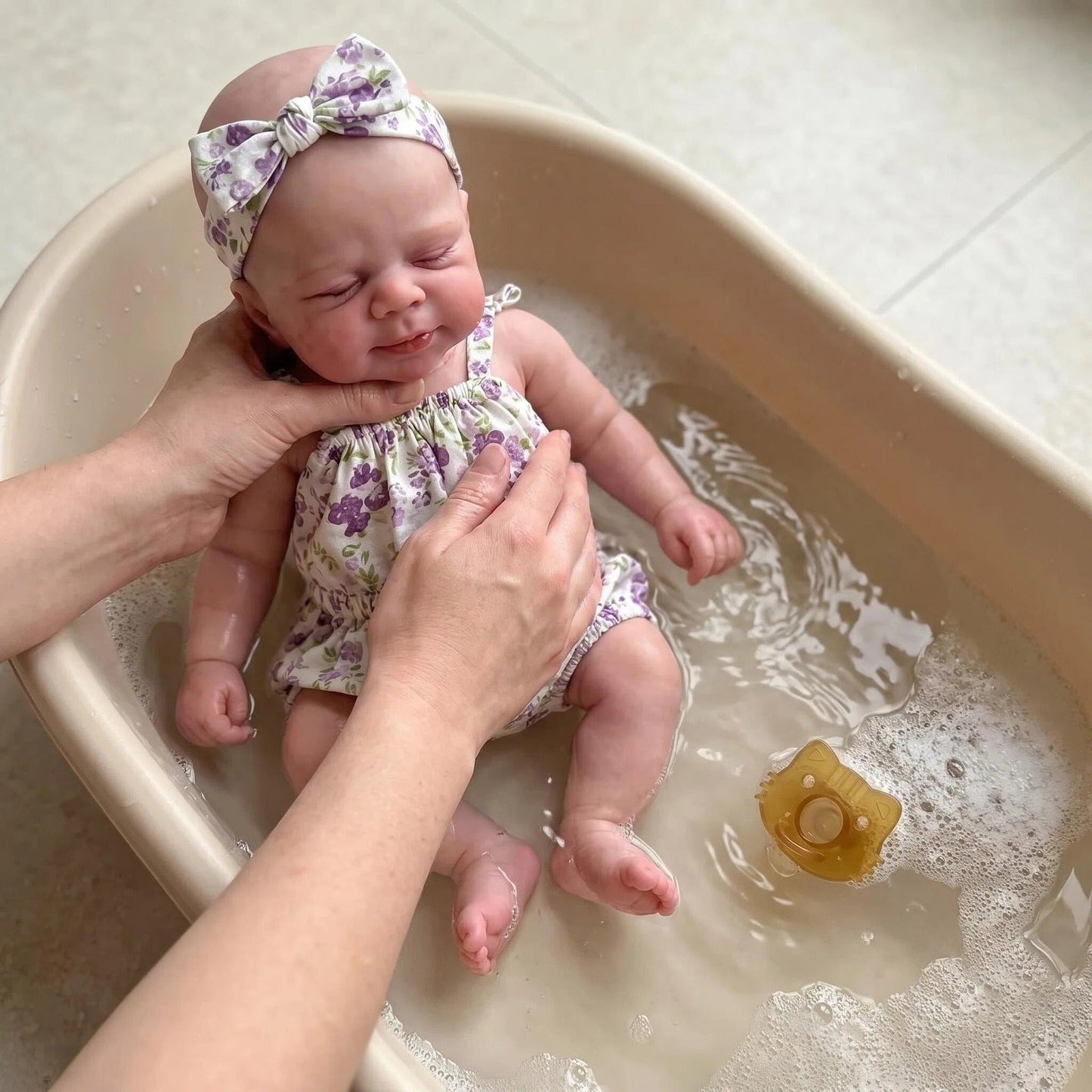 30cm Full Silicone Closed Eyes Pascale Reborn Doll Girl In Purple Floral Rompers