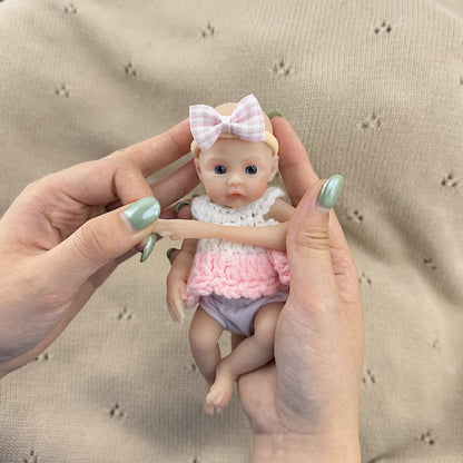15cm Silicone Meadow Stretchable Mini Reborn Doll in White and Pink Sweater
