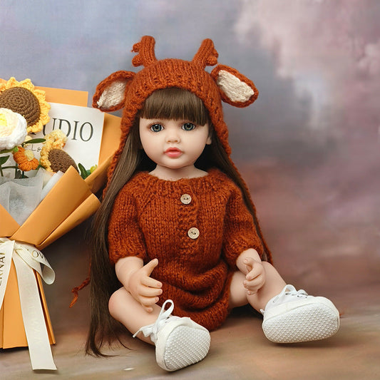 Poupée Reborn aux cheveux longs et aux yeux ouverts de 22 pouces pour filles - Betty