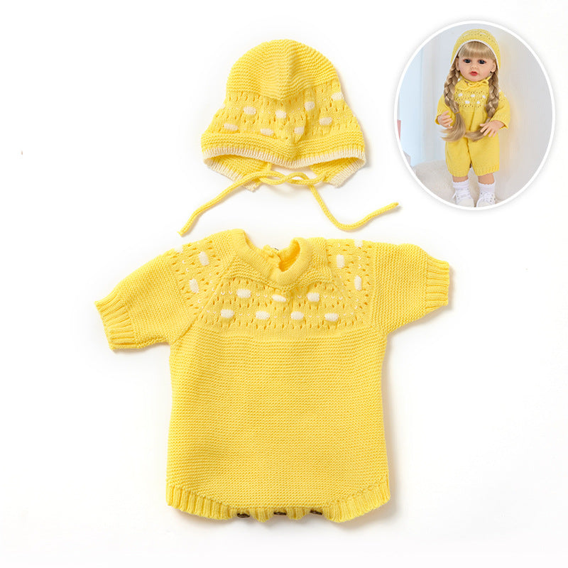 Polka-Dot Knitted Romper & Hat 2-Piece Set for 22 Inches/55cm Reborn Dolls