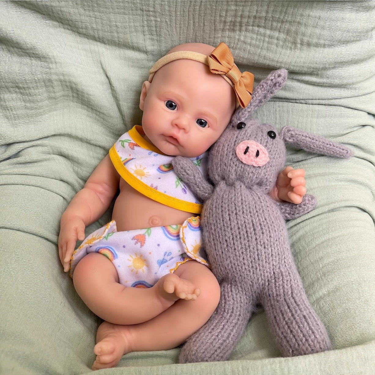 Bébé reborn fille de 30 cm en silicone souple yeux ouverts - Prairie