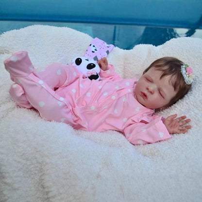 Poupée reborn de 48 cm yeux fermés cheveux courts vêtements roses-Louisa