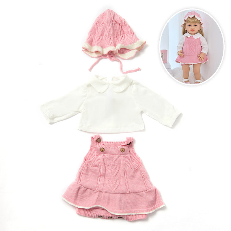 3-Piece Set: Knitted Dress, Top, and Hat for 22 Inches/55cm Reborn Dolls
