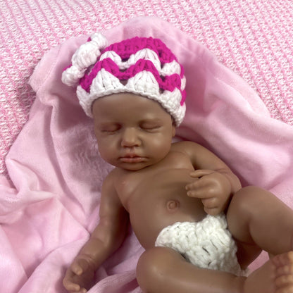 30cm Lifelike Silicone Asleep Loulou Dark Skin Reborn Doll Girl In Knitwear