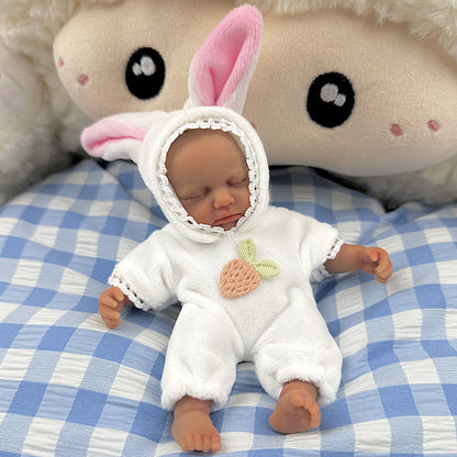 15cm Silicone Dark Skin Loulou Mini Reborn Doll in White Rabbit Outfits
