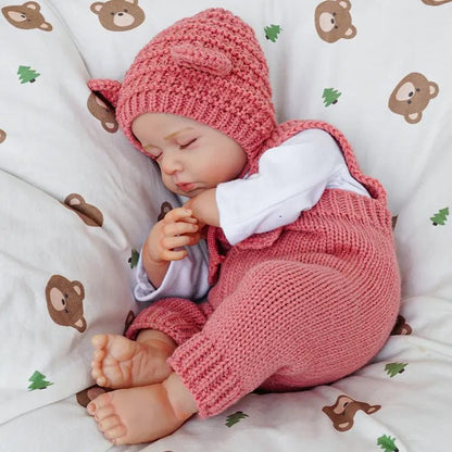 20 Inches 3D Skin Closed Eyes Loulou Reborn Baby Girl In Red Overalls
