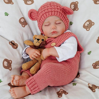 20 Inches 3D Skin Closed Eyes Loulou Reborn Baby Girl In Red Overalls