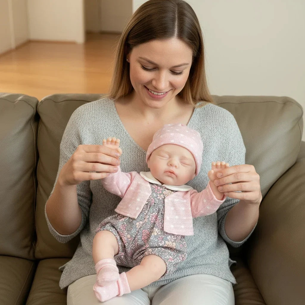 Poupée reborn fille de 30 cm en silicone bouche ouvrante endormie - Irys