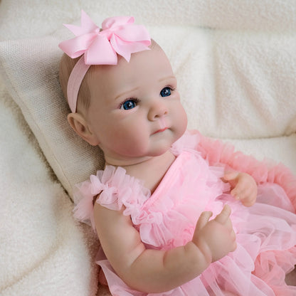 Poupée reborn Bettie de 45 cm (18 pouces) yeux ouverts en robe rose