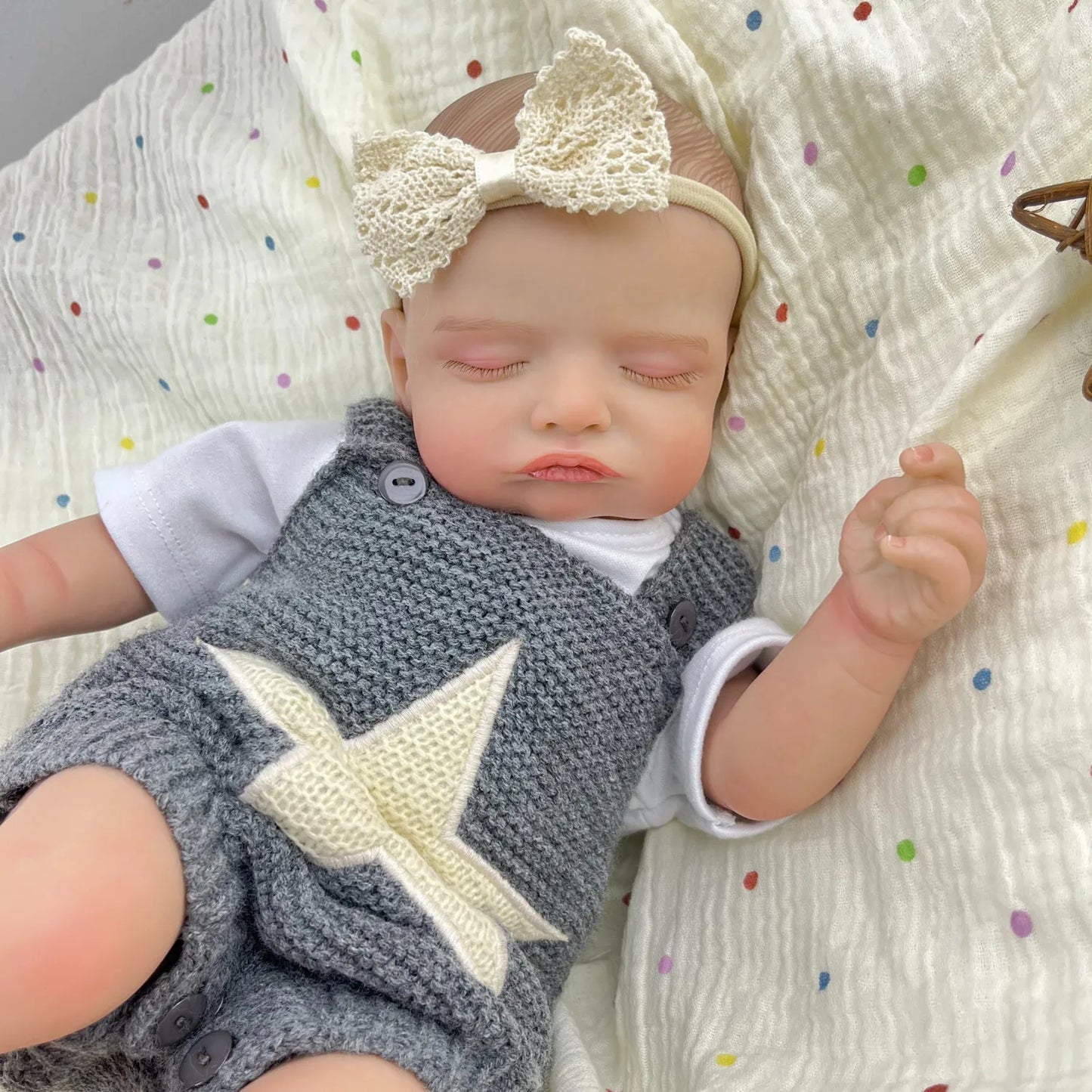 20 Inches 3D-Painted Rosalie Asleep Reborn Dolls In Gray Star Outfits