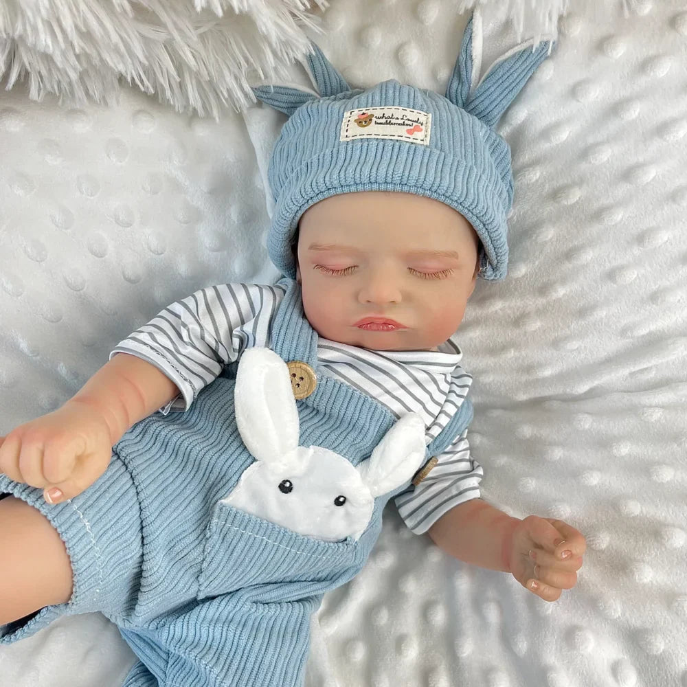 20 Inches 3D-Painted Rosalie Asleep Reborn Dolls In Blue Rabbit Outfits