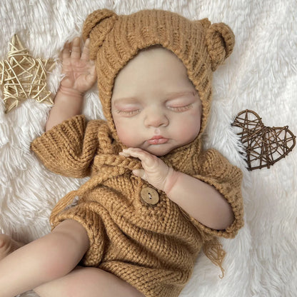 19 inches 3D-Paint Closed Eyes Reborn Doll Irys in Brown Knitted Outfits