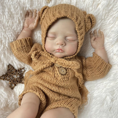 19 inches 3D-Paint Closed Eyes Reborn Doll Irys in Brown Knitted Outfits