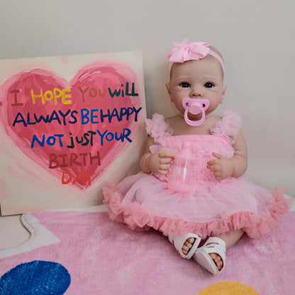 Poupée reborn Bettie de 45 cm (18 pouces) yeux ouverts en robe rose