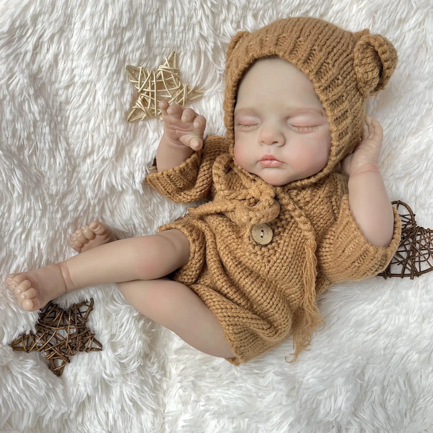19 inches 3D-Paint Closed Eyes Reborn Doll Irys in Brown Knitted Outfits