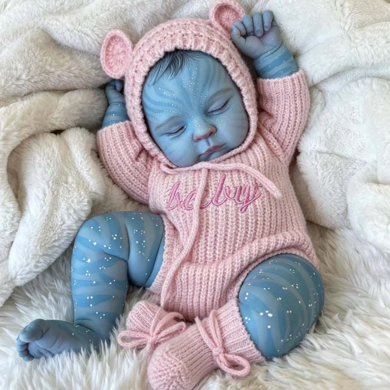 19 Inch Peaches Asleep Reborn Avatar Baby Girl in Pink Knitted Rompers