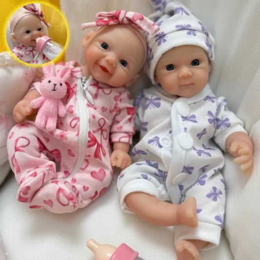 Mini poupées reborn jumelles en silicone de 20cm aux yeux ouverts - Bettie et Vivienne
