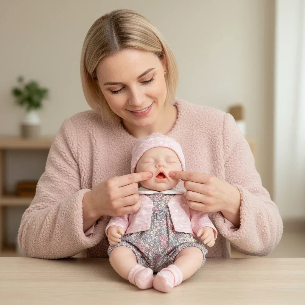 Poupée reborn fille de 30 cm en silicone bouche ouvrante endormie - Irys