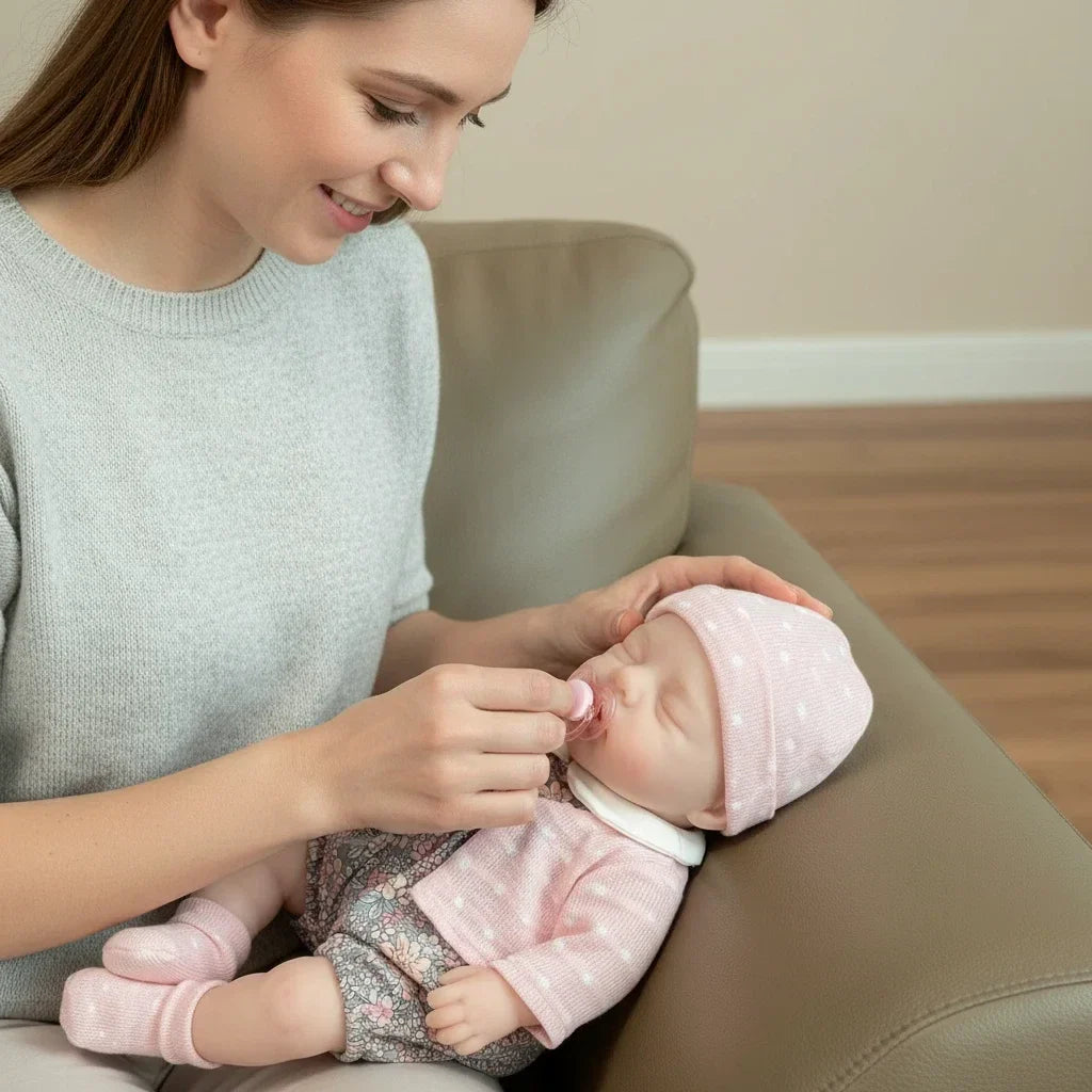 Poupée reborn fille de 30 cm en silicone bouche ouvrante endormie - Irys