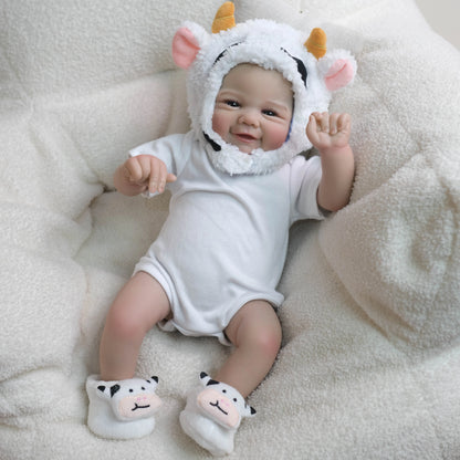 Poupée reborn Vivienne de 48 cm (19 pouces) yeux ouverts vêtue de vêtements blancs