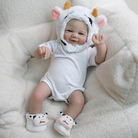 Poupée reborn Vivienne de 48 cm (19 pouces) yeux ouverts vêtue de vêtements blancs