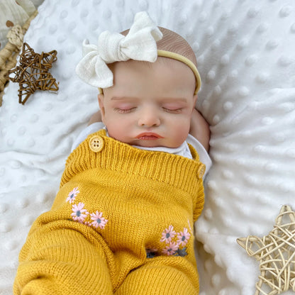 20 Inches 3D-Painted Rosalie Asleep Reborn Dolls In Yellow Knitted Outfits