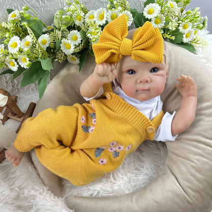48cm Lifelike Blue Eyes Vinyl Body Bettie Reborn Baby Girl In Yellow Knitted Outfits
