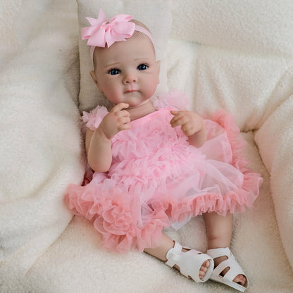Poupée reborn Bettie de 45 cm (18 pouces) yeux ouverts en robe rose