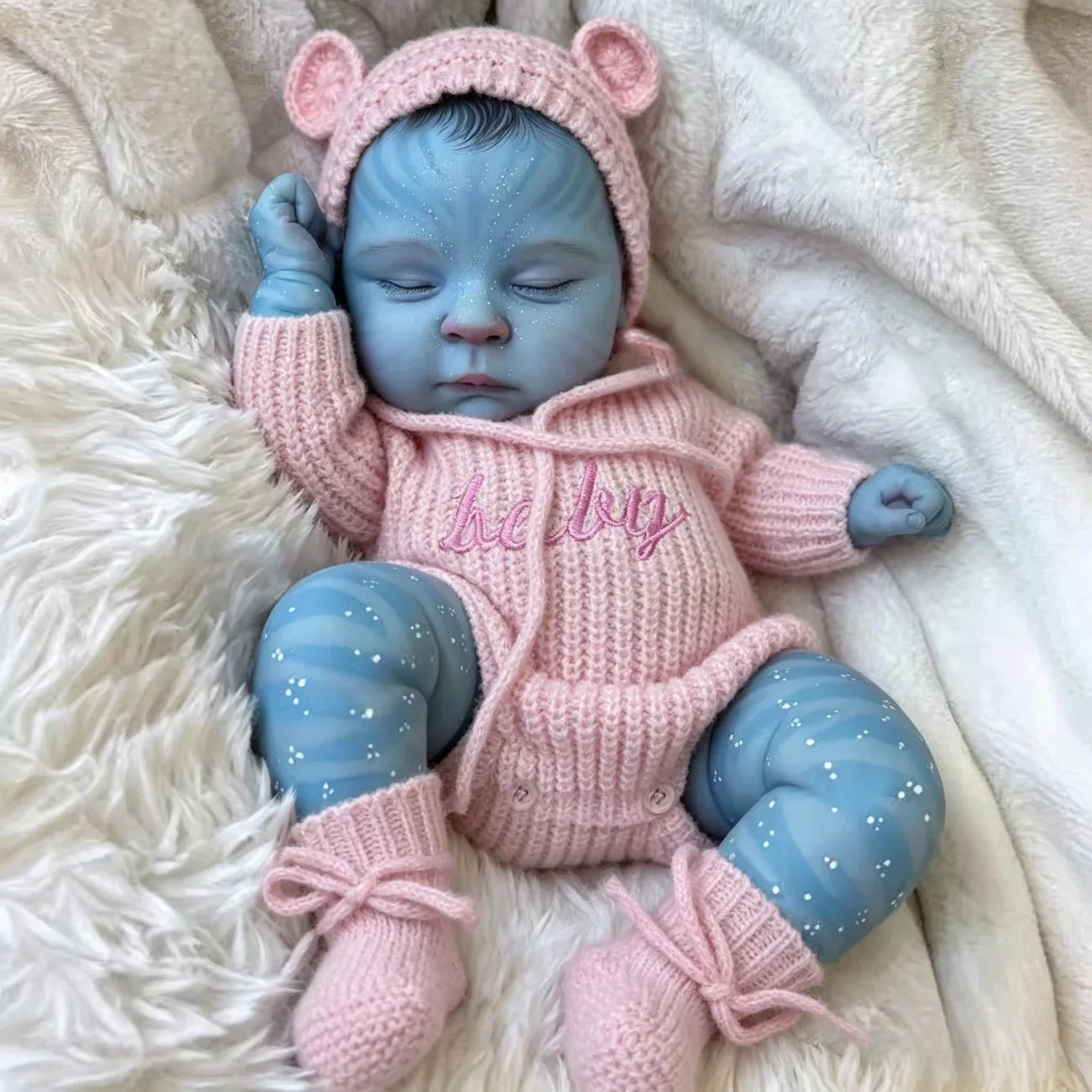 19 Inch Peaches Asleep Reborn Avatar Baby Girl in Pink Knitted Rompers