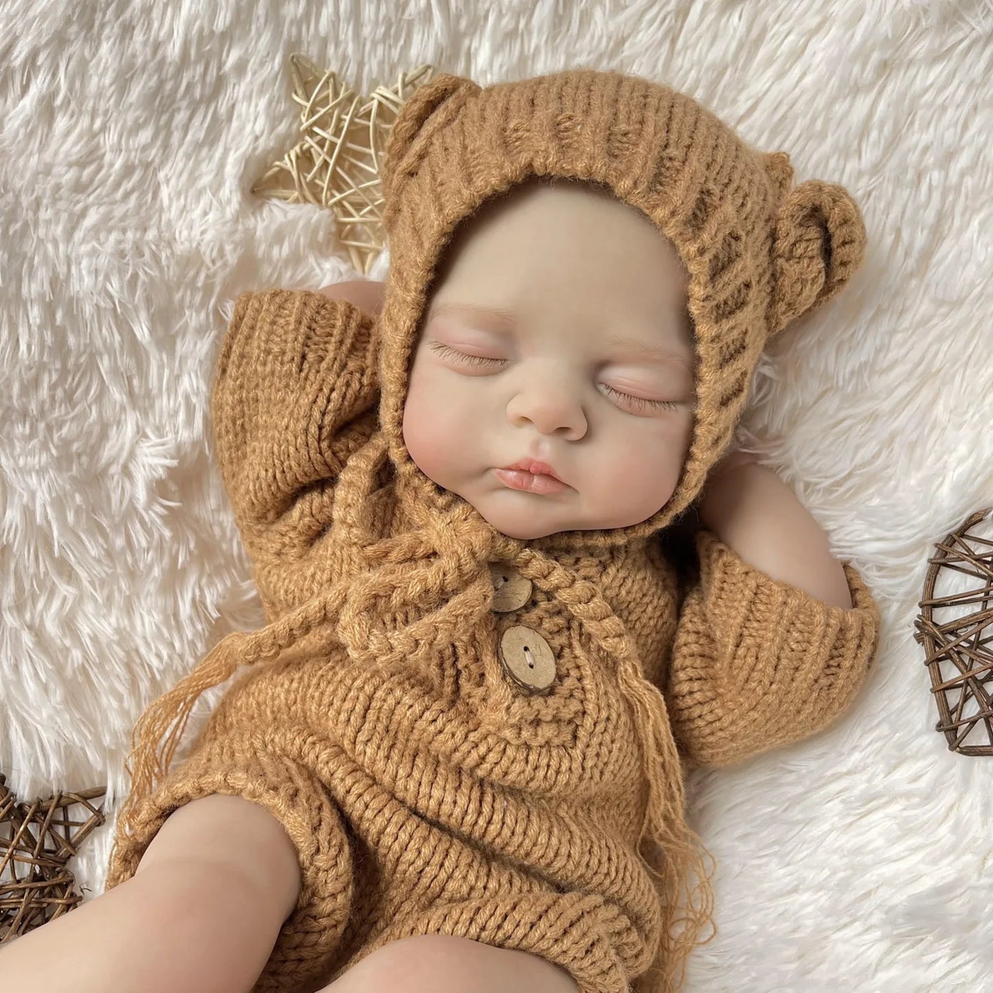 19 inches 3D-Paint Closed Eyes Reborn Doll Irys in Brown Knitted Outfits