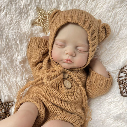 19 inches 3D-Paint Closed Eyes Reborn Doll Irys in Brown Knitted Outfits