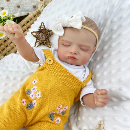 20 Inches 3D-Painted Rosalie Asleep Reborn Dolls In Yellow Knitted Outfits