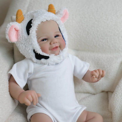 Poupée reborn Vivienne de 48 cm (19 pouces) yeux ouverts vêtue de vêtements blancs