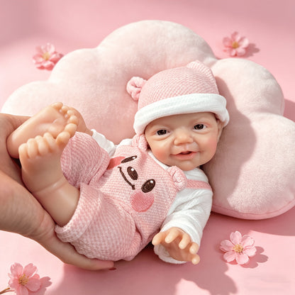 30cm Lifelike Smile Full Silicone Blue Eyes Charlie Reborn Girl in Pink Bear Clothes