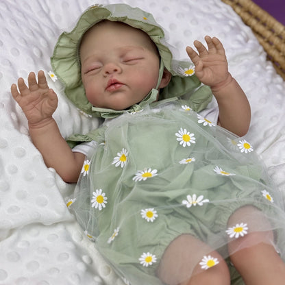 19 inches 3D-Paint Sleeping Reborn Doll Irys in Green Clothes