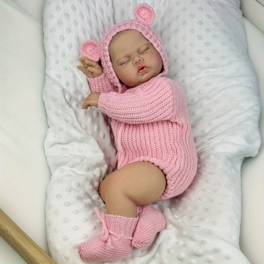 Poupée reborn de 50 cm corps en tissu doux en forme de cornichon endormi vêtue d'un pull rose