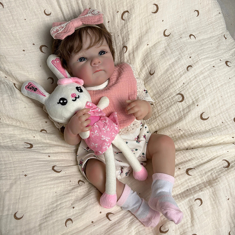 45cm Lifelike Vinyl Body Short Hair Bettie Reborn Baby Girl in Floral Outfits