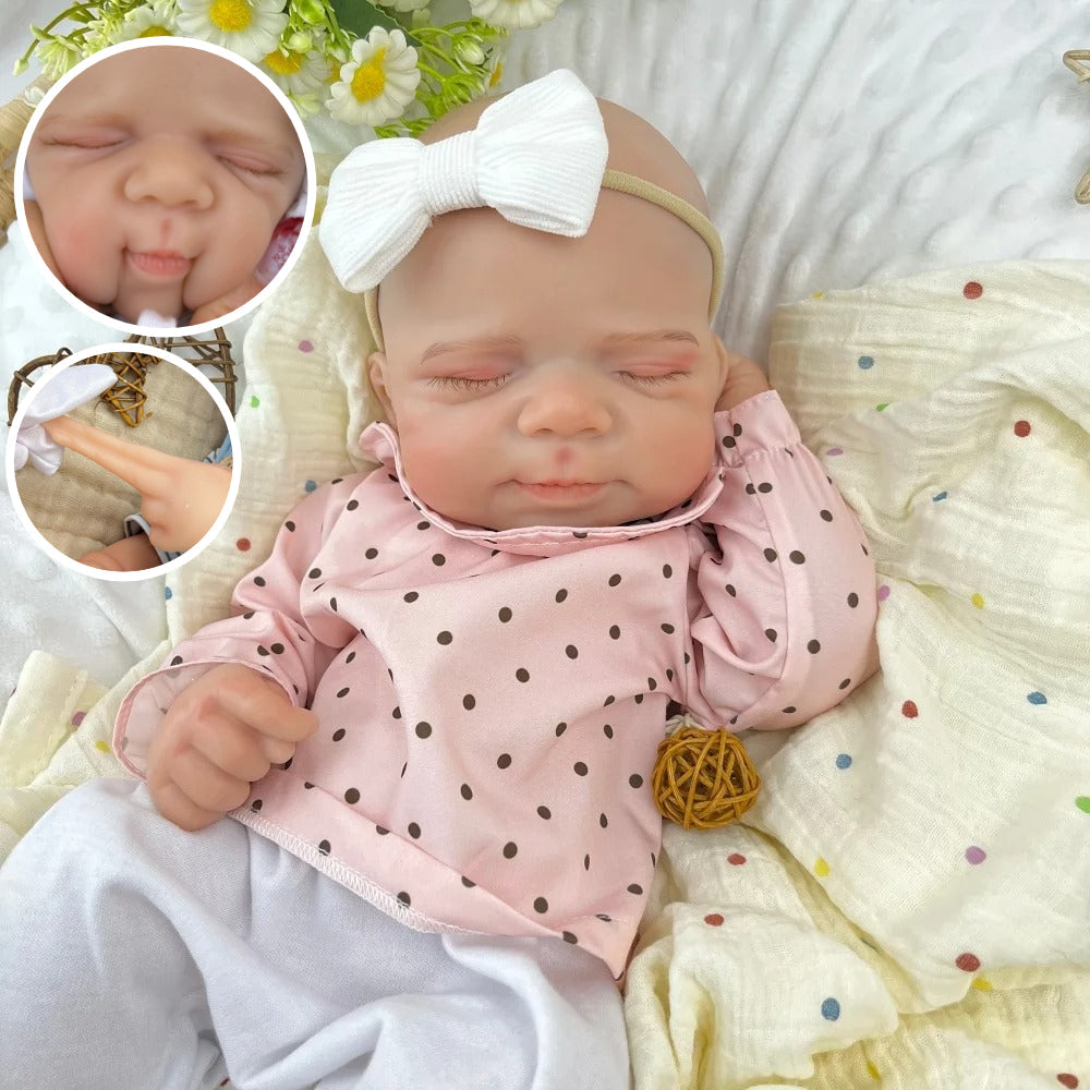 45cm Full Silicone Stretchable Asleep Pascale Reborn Girl in Pink Polk Dot Outfits