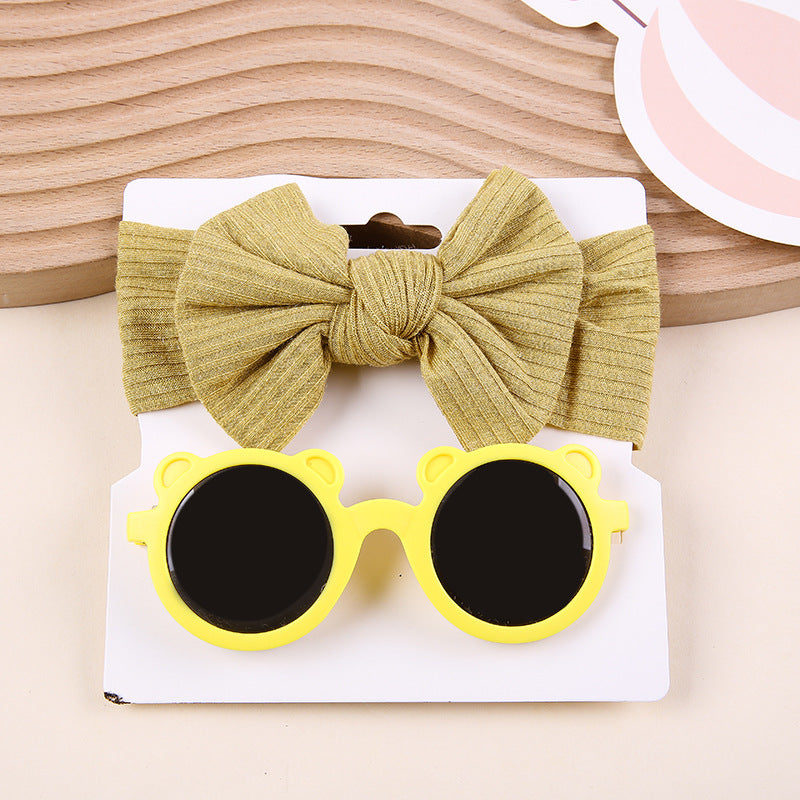 Ensemble de lunettes de soleil avec bandeau et nœud en tricot extensible pour enfants deux pièces